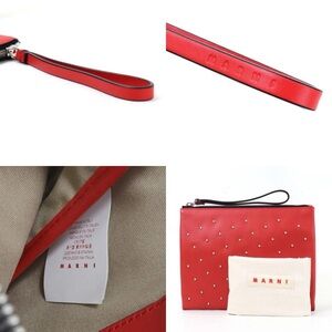 Marni Red Studded Leather Clutch Bag